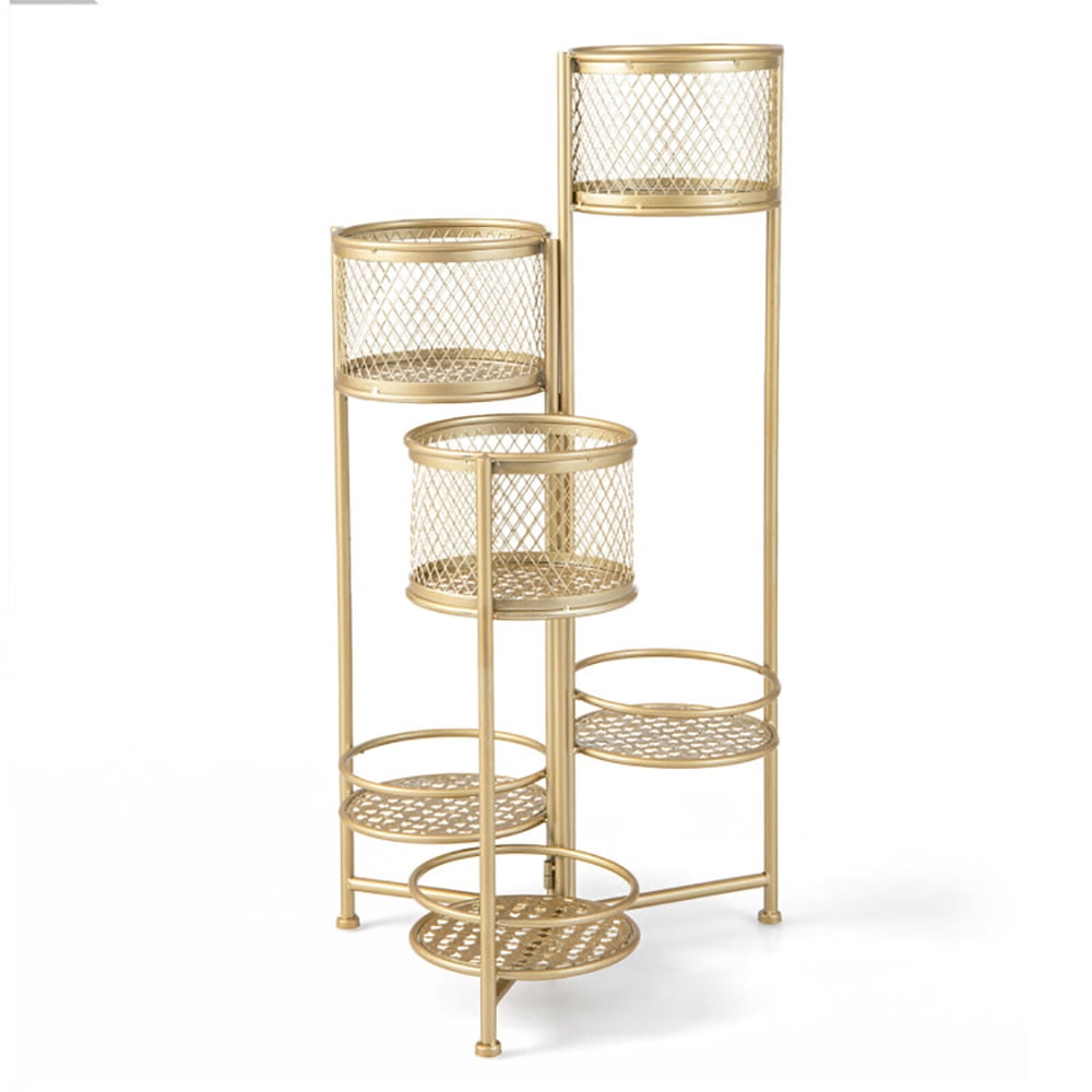 Aimee Lii 6-Tier Metal Plant Stand with Folding Rotatable Frame for Balcony Garden, Plant Display Stand for Patio, Golden Aimee Lii 6-Tier Metal Plant Stand with Folding Rotatable Frame for Balcony Garden, Plant Display Stand for Patio, Golden