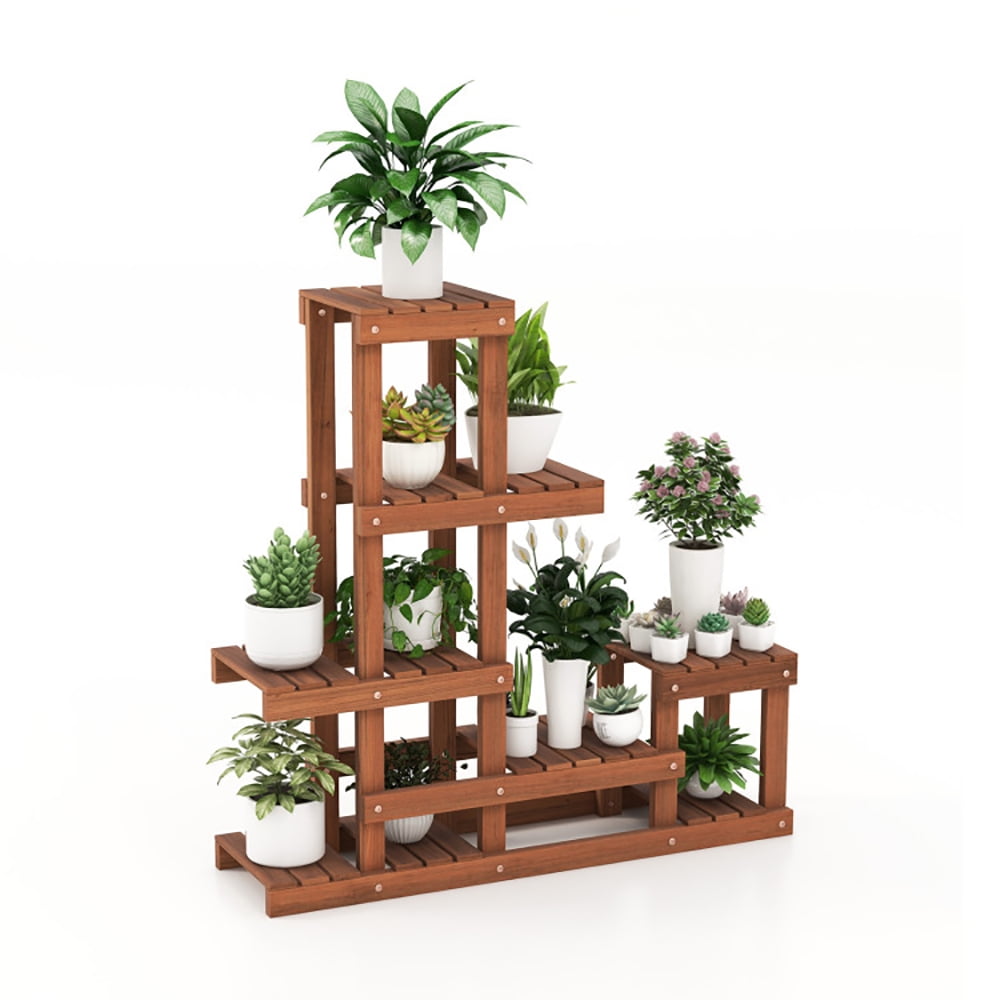 Aimee Lii 6 Tier Wood Plant Stand with High Low Structure, Multi Tier Plant Stand Indoor, Plant Display Stand for Patio