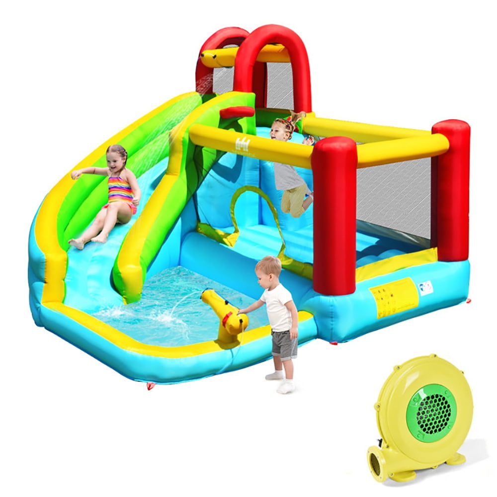 Aimee Lii 6-in-1 Inflatable Bounce House with Climbing Wall and Basketball Hoop with Blower, Kids Bounce House Water Slide