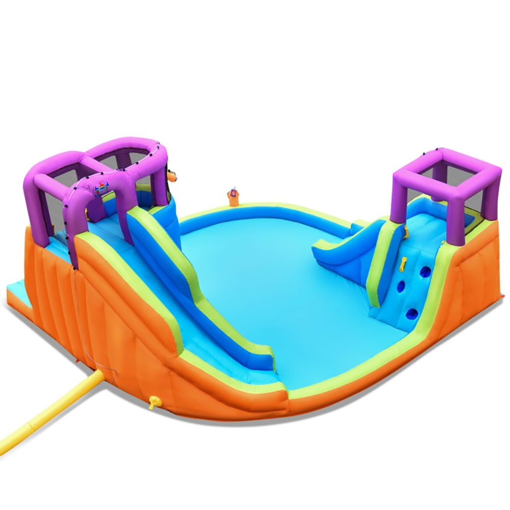 Aimee Lii 6-in-1 Inflatable Dual Water Slide Bounce House Without Blower, Bounce House Water Slide for Kids 5-10
