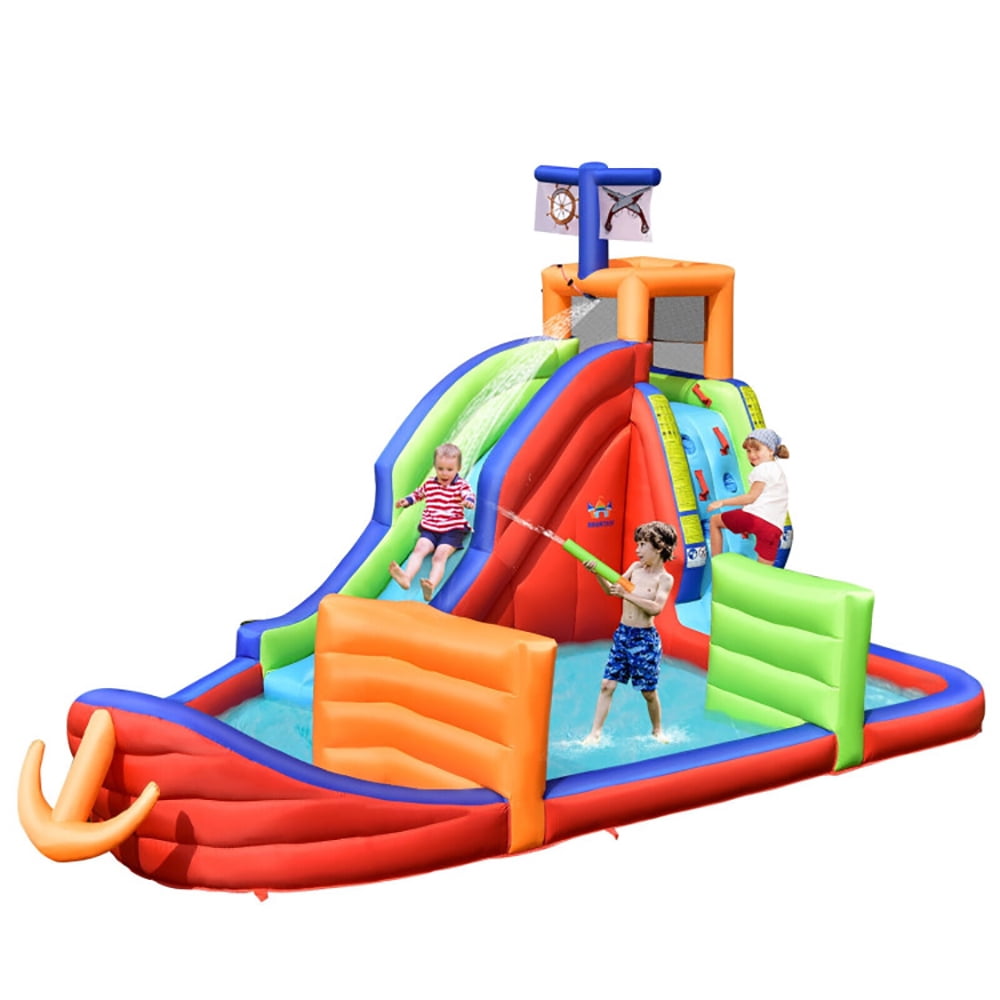 Aimee Lii 6-in-1 Kids Pirate Ship Water Slide Inflatable Bounce House with Water Guns Without Blower, Bounce House Water Slide for Kids