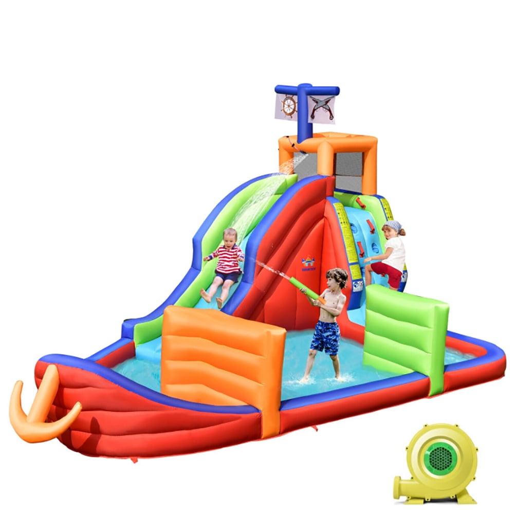 Aimee Lii 6-in-1 Pirate Ship Waterslide Kid Inflatable Castle with Water Guns and 735W Blower, Bounce House Water Slide for Kids
