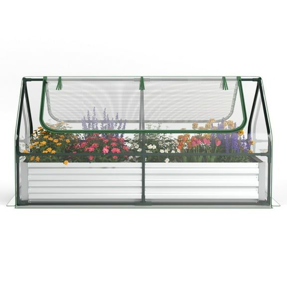 Aimee Lii 6 x 3 x 3 Feet Galvanized Raised Garden Bed with Greenhouse, Planters for Plants, Raised Garden Beds Outdoor