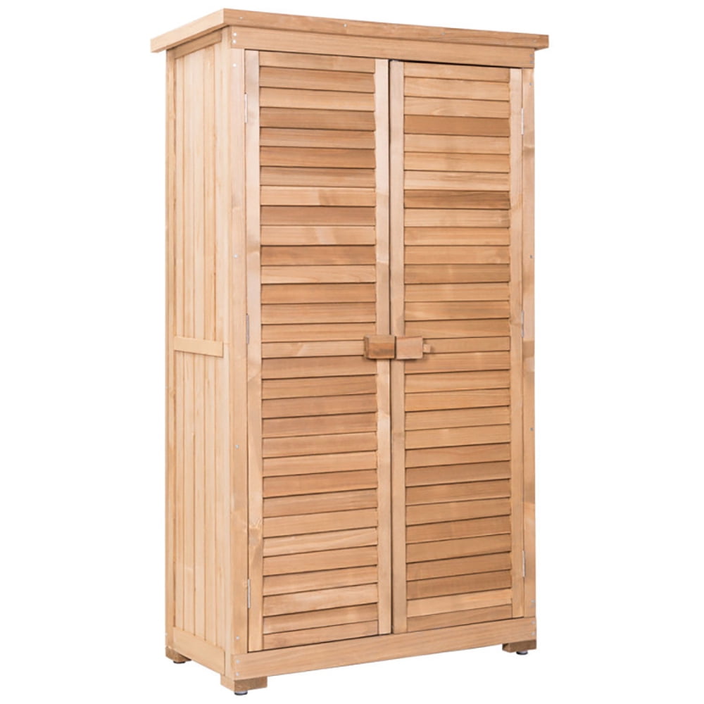 Aimee Lii 63 Inch Tall Wooden Garden Storage Shed in Shutter Design, Outdoor Storage Box for Patio Furniture, Garden Tools