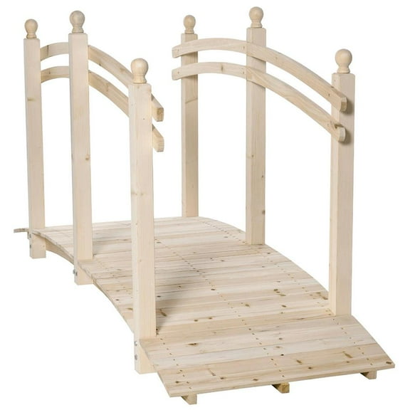 Aimee Lii 7.5' Wooden Arch Garden Bridge, Safety Rails for Backyard Ponds, Creeks, Streams, Outdoor Garden Bridge, Natural