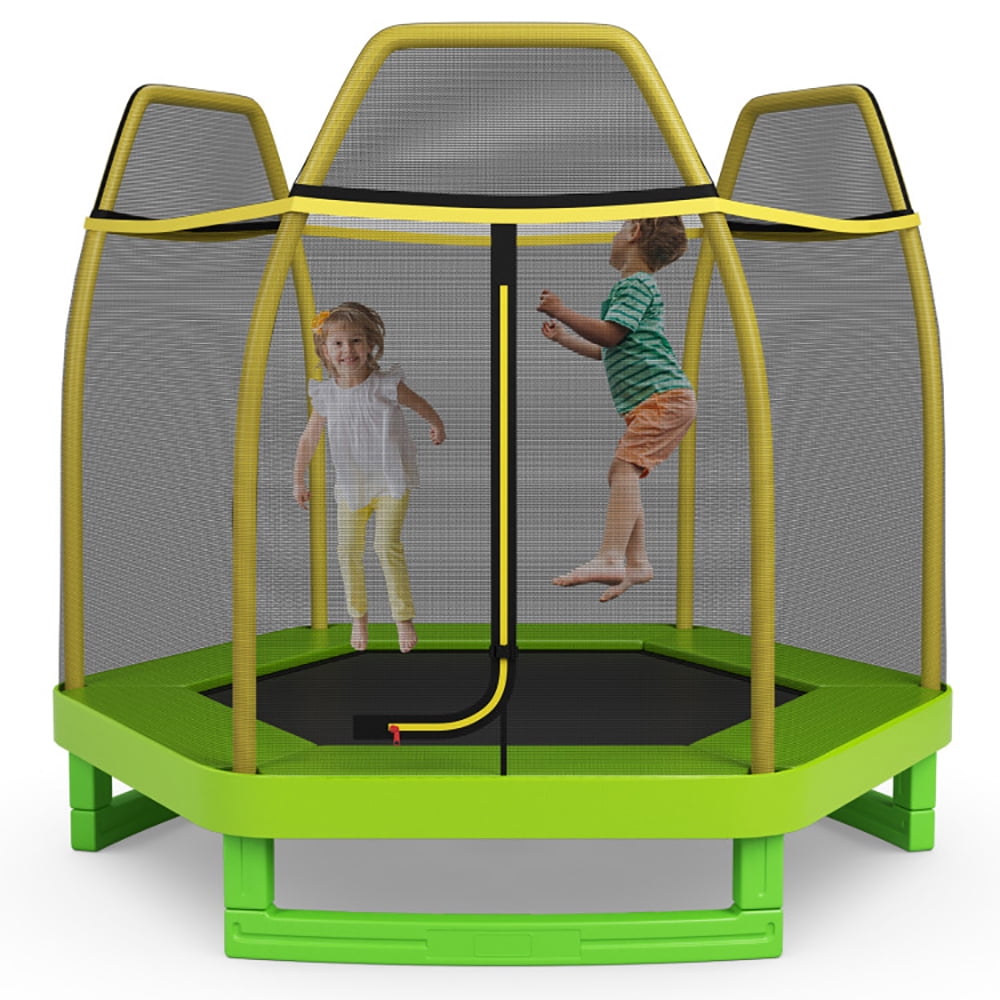 Aimee Lii 7 Feet Kids Recreational Bounce Jumper Trampoline, Outdoor Kids Trampoline, Green