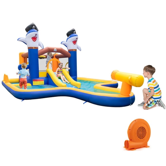 Aimee Lii 7-In-1 Water Slide Park with Splash Pool and Water Cannon with 750W Blower, Kids Bounce House for 3-10