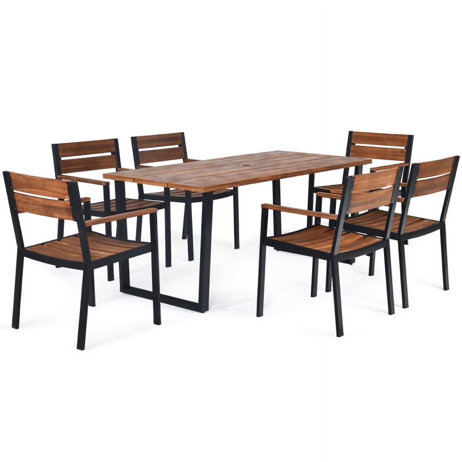 Aimee Lii 7 Pieces Patented Outdoor Patio Dining Table Set with Hole, Outdoor Patio Furniture, Blue