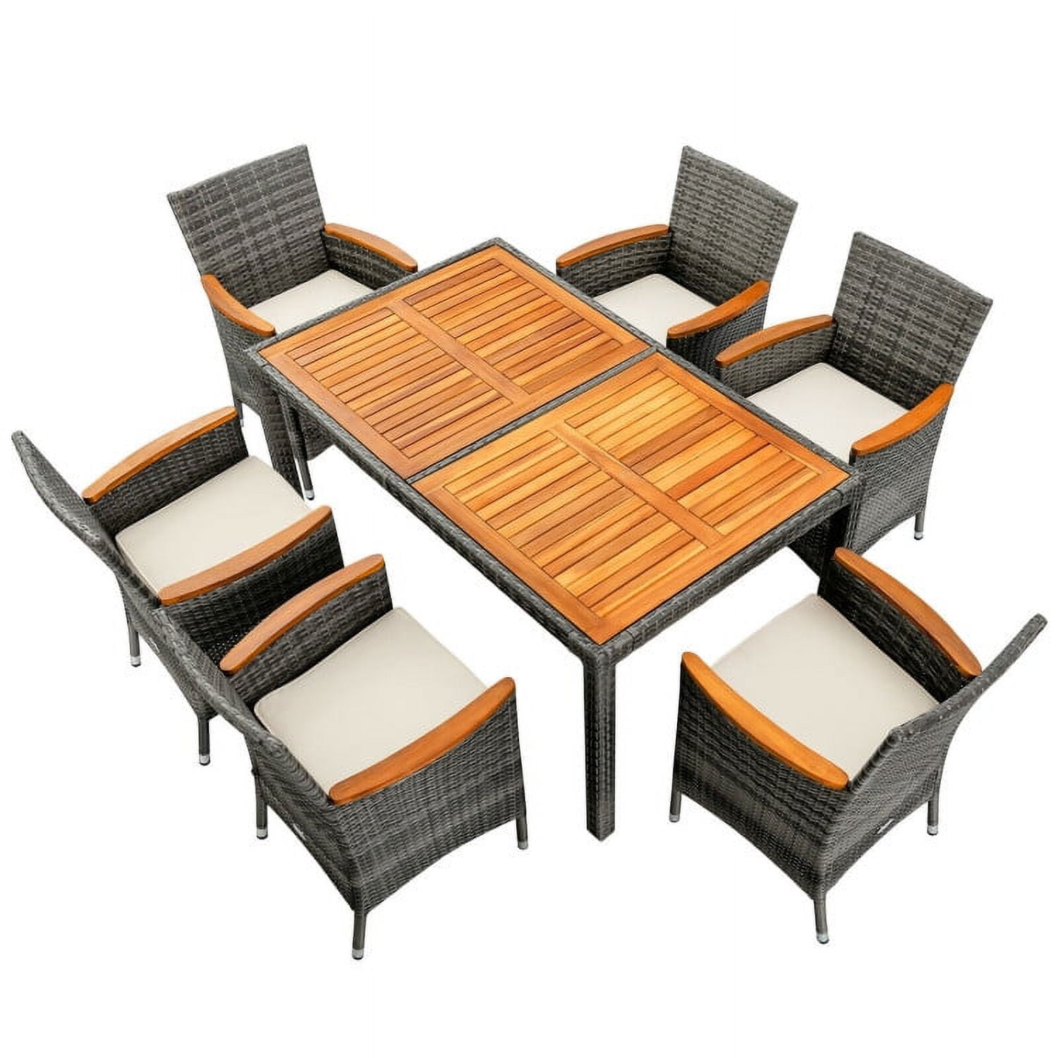 Aimee Lii 7 Pieces Patio Acacia Wood Cushioned PE Rattan Wicker Dining Set, Outdoor Patio Furniture Aimee Lii 7 Pieces Patio Acacia Wood Cushioned PE Rattan Wicker Dining Set, Outdoor Patio Furniture