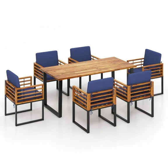 Aimee Lii 7 Pieces Patio Acacia Wood Dining Chair and Table Set for Backyard and Poolside, Outdoor Patio Furniture, Navy