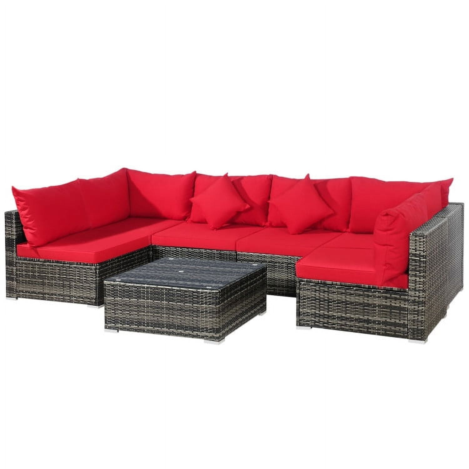 Aimee Lii 7 Pieces Patio Rattan Furniture Set Sectional Sofa Garden Cushion, Outdoor Deck Furniture, Red Aimee Lii 7 Pieces Patio Rattan Furniture Set Sectional Sofa Garden Cushion, Outdoor Deck Furniture, Red