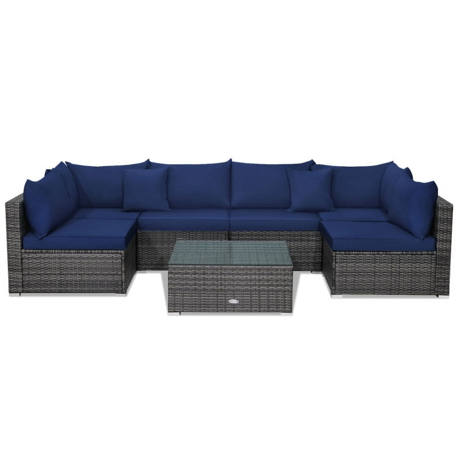 Aimee Lii 7 Pieces Patio Rattan Furniture Set Sectional Sofa Garden Cushion, Outdoor Patio Set, Navy Aimee Lii 7 Pieces Patio Rattan Furniture Set Sectional Sofa Garden Cushion, Outdoor Patio Set, Navy