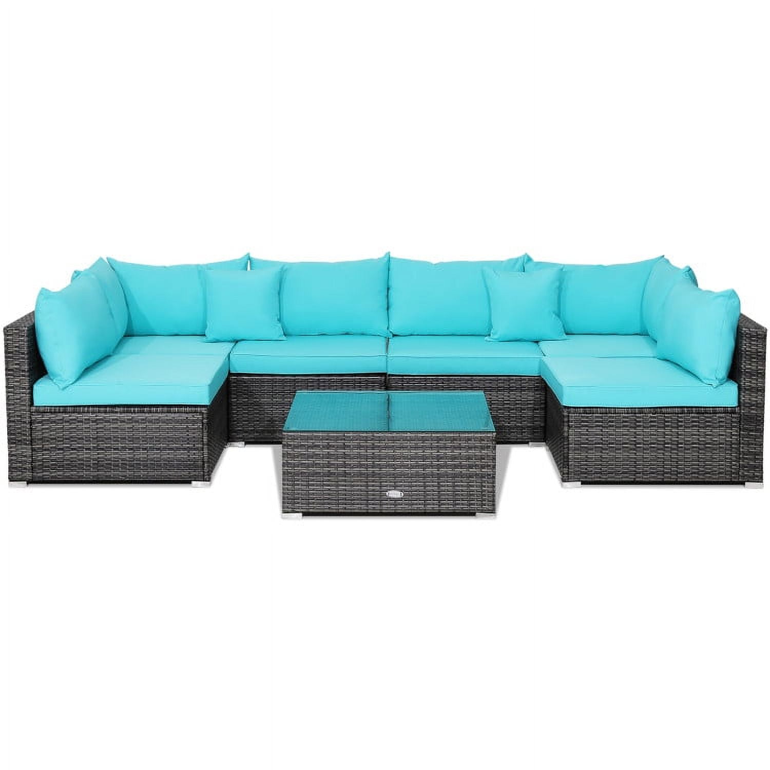 Aimee Lii 7 Pieces Patio Rattan Furniture Set Sectional Sofa Garden Cushion, Outdoor Patio Set, Turquoise Aimee Lii 7 Pieces Patio Rattan Furniture Set Sectional Sofa Garden Cushion, Outdoor Patio Set, Turquoise