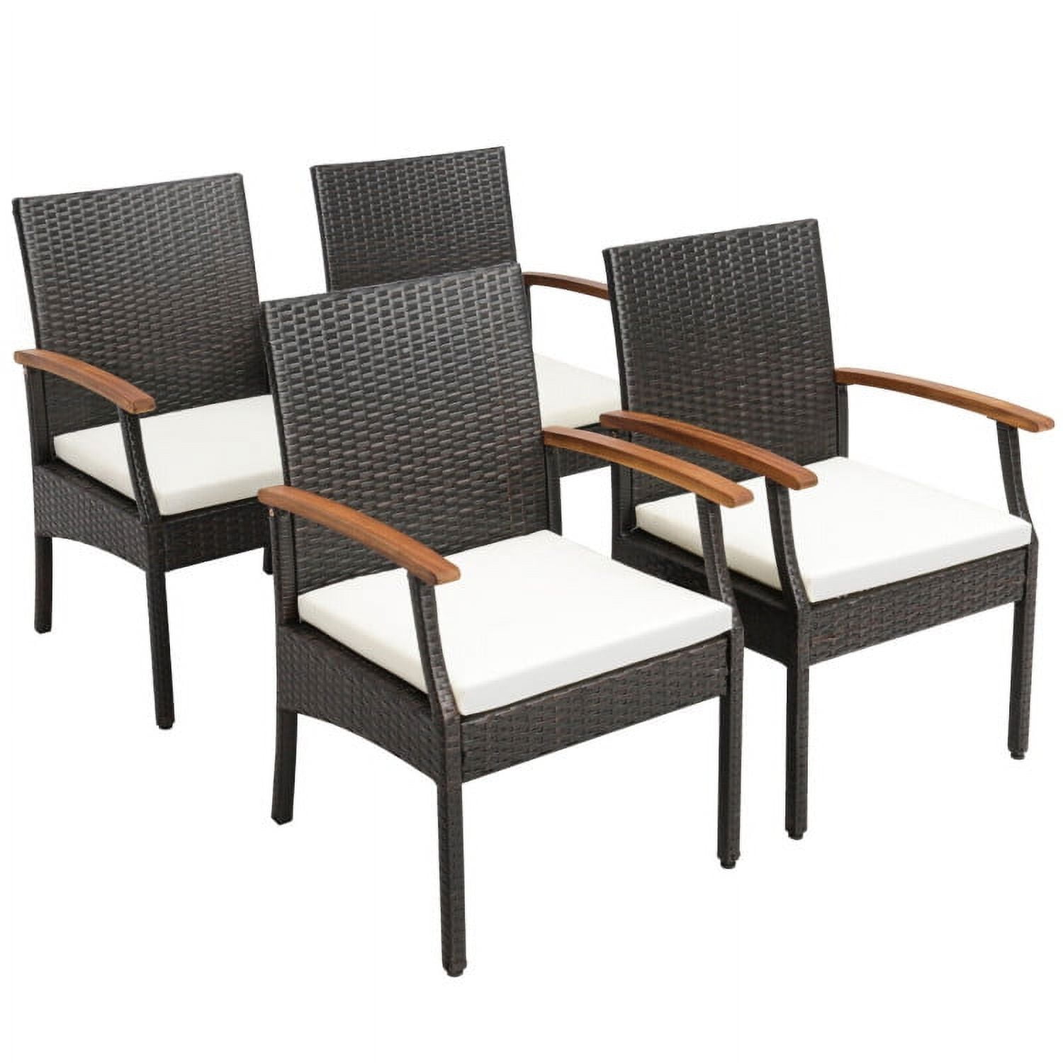 Aimee Lii 7 Pieces Patio Wicker Cushioned Dining Set with Wood Armrest and Umbrella Hole, Outdoor Patio Furniture Aimee Lii 7 Pieces Patio Wicker Cushioned Dining Set with Wood Armrest and Umbrella Hole, Outdoor Patio Furniture