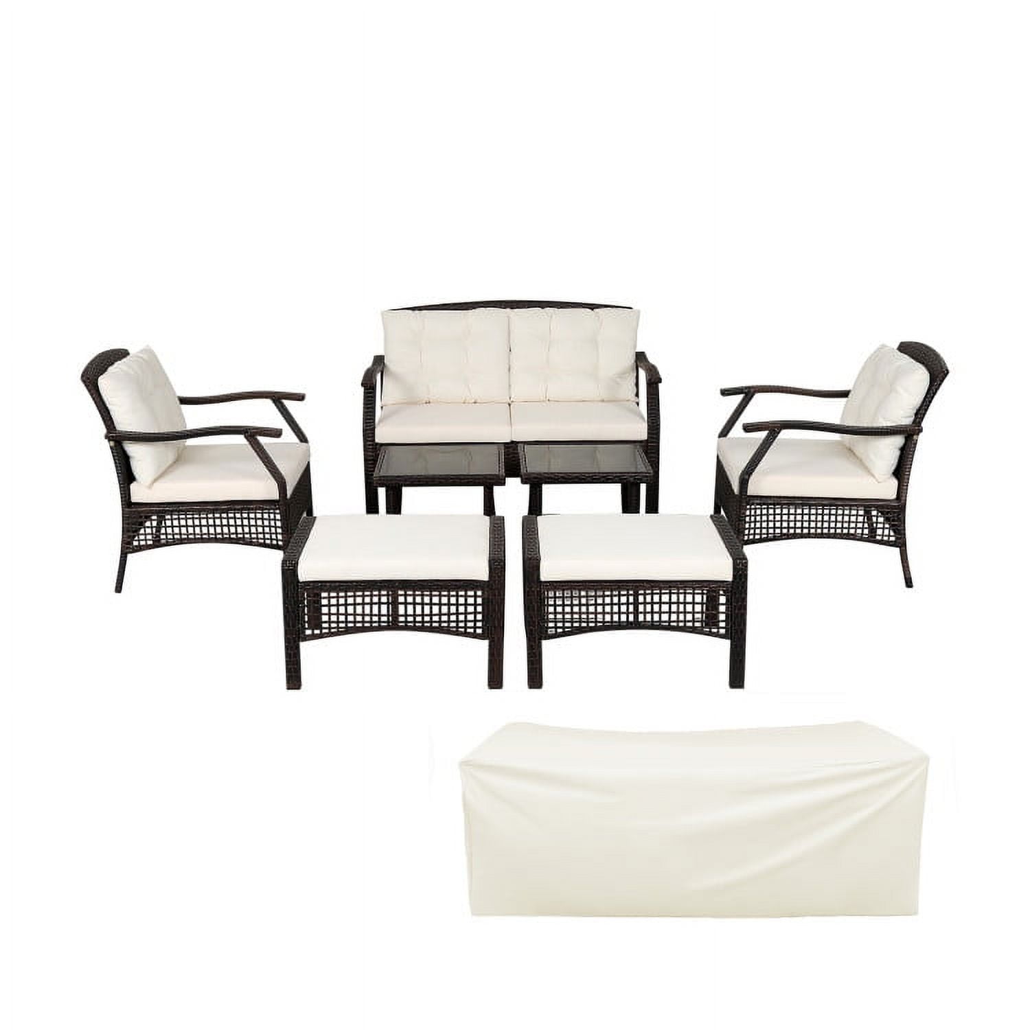 Aimee Lii 7 Pieces Wicker Furniture Set, Outdoor Patio Furniture with Waterproof Cover, White Aimee Lii 7 Pieces Wicker Furniture Set, Outdoor Patio Furniture with Waterproof Cover, White