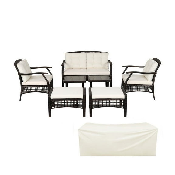 Aimee Lii 7 Pieces Wicker Furniture Set, Outdoor Patio Furniture with Waterproof Cover, White