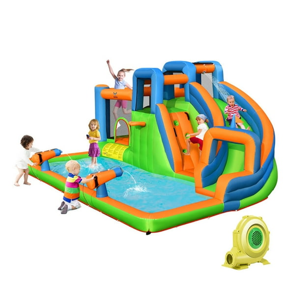 Aimee Lii 7-in-1 Inflatable Giant Water Park Bouncer with Dual Climbing Walls and 735W Blower, Kids Bounce House Water Slide
