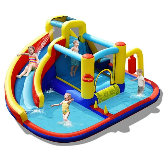 Aimee Lii 7-in-1 Inflatable Water Slide Bounce Castle with Splash Pool and Climbing Wall without Blower, Bounce House Water Slide for Kids