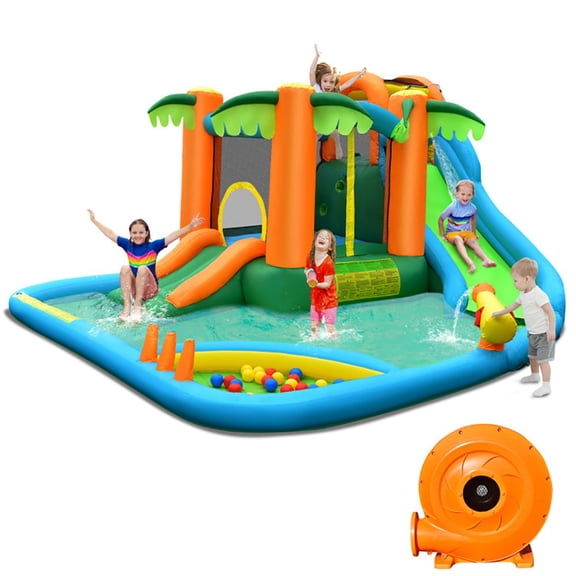 Aimee Lii 7-in-1 Inflatable Water Slide Park with 780W Blower, Bounce House Water Slide for Kids 3-10