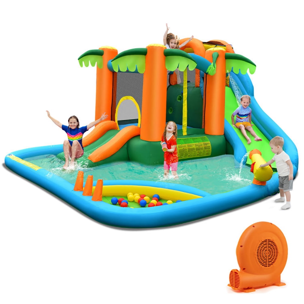 Aimee Lii 7-in-1 Inflatable Water Slide Park with Trampoline Climbing and 750W Blower, Bounce House Water Slide for Kids