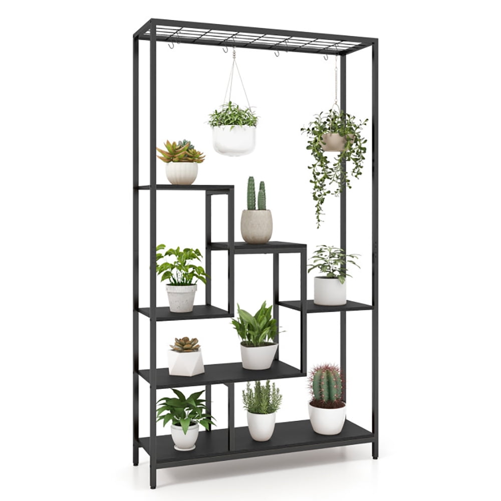 Aimee Lii 71" Metal Indoor Plant Shelf with 10 Hanging Hooks, 6-Tier Tall Plant Stand, Plant Display Stand for Living Room, Balcony, Black Aimee Lii 71" Metal Indoor Plant Shelf with 10 Hanging Hooks, 6-Tier Tall Plant Stand, Plant Display Stand for Living Room, Balcony, Black