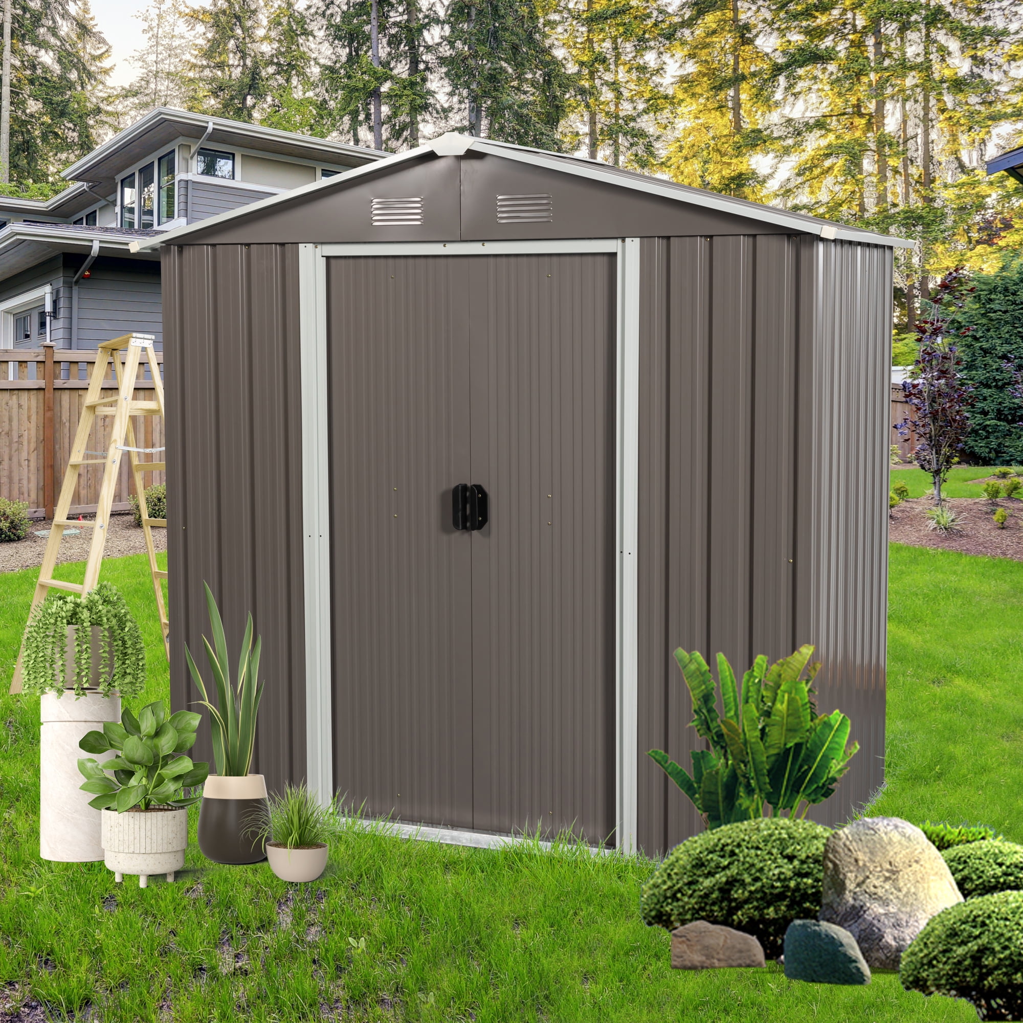 Aimee Lii 72" x 38" Outdoor Metal Storage Shed, Utility Tool Shed Storage House, Metal Sheds for Backyard Garden Patio Lawn, Gray Aimee Lii 72" x 38" Outdoor Metal Storage Shed, Utility Tool Shed Storage House, Metal Sheds for Backyard Garden Patio Lawn, Gray