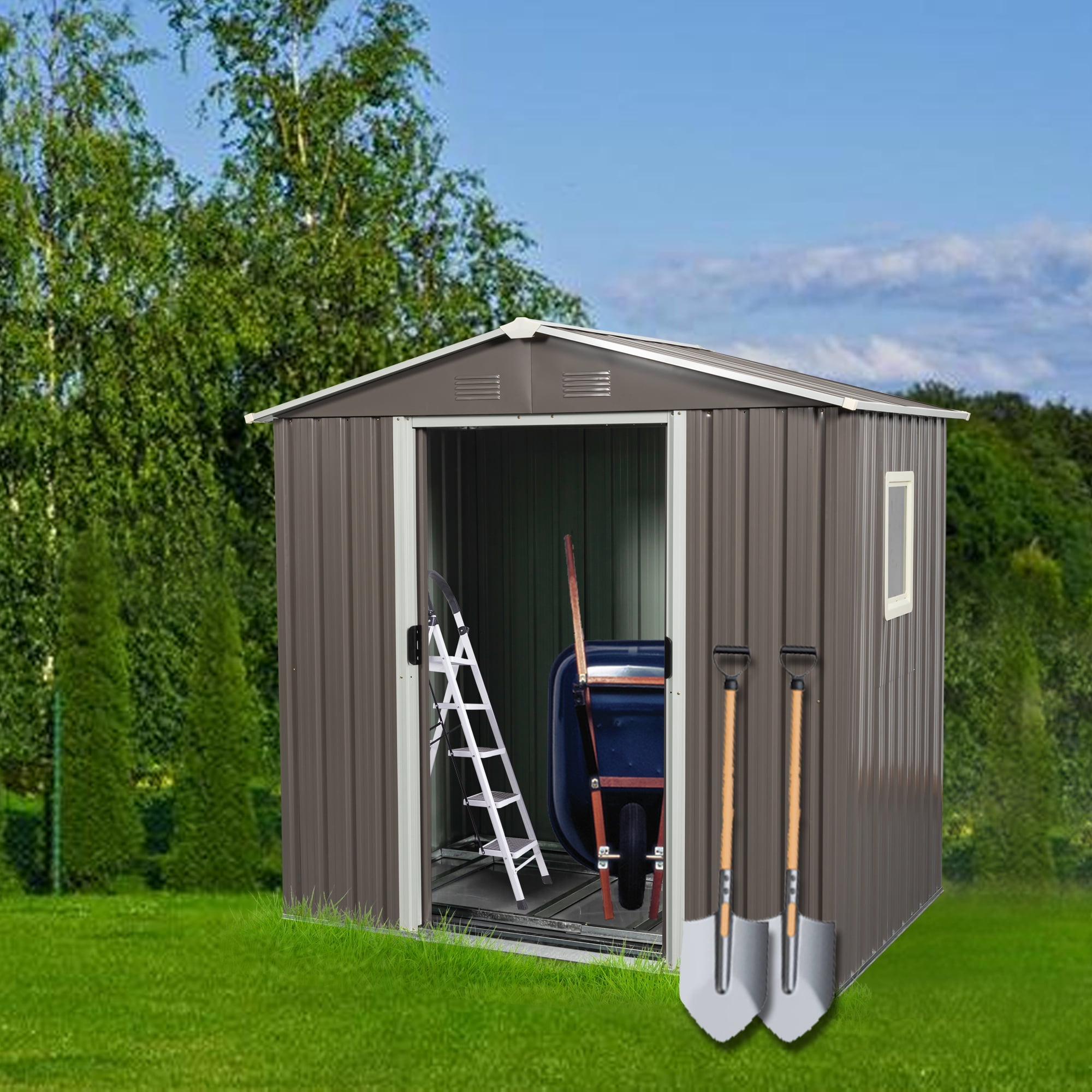 Aimee Lii 72" x 46" Outdoor Storage Shed, Utility Tool Shed Storage House, Sheds for Backyard Garden Patio Lawn, Gray