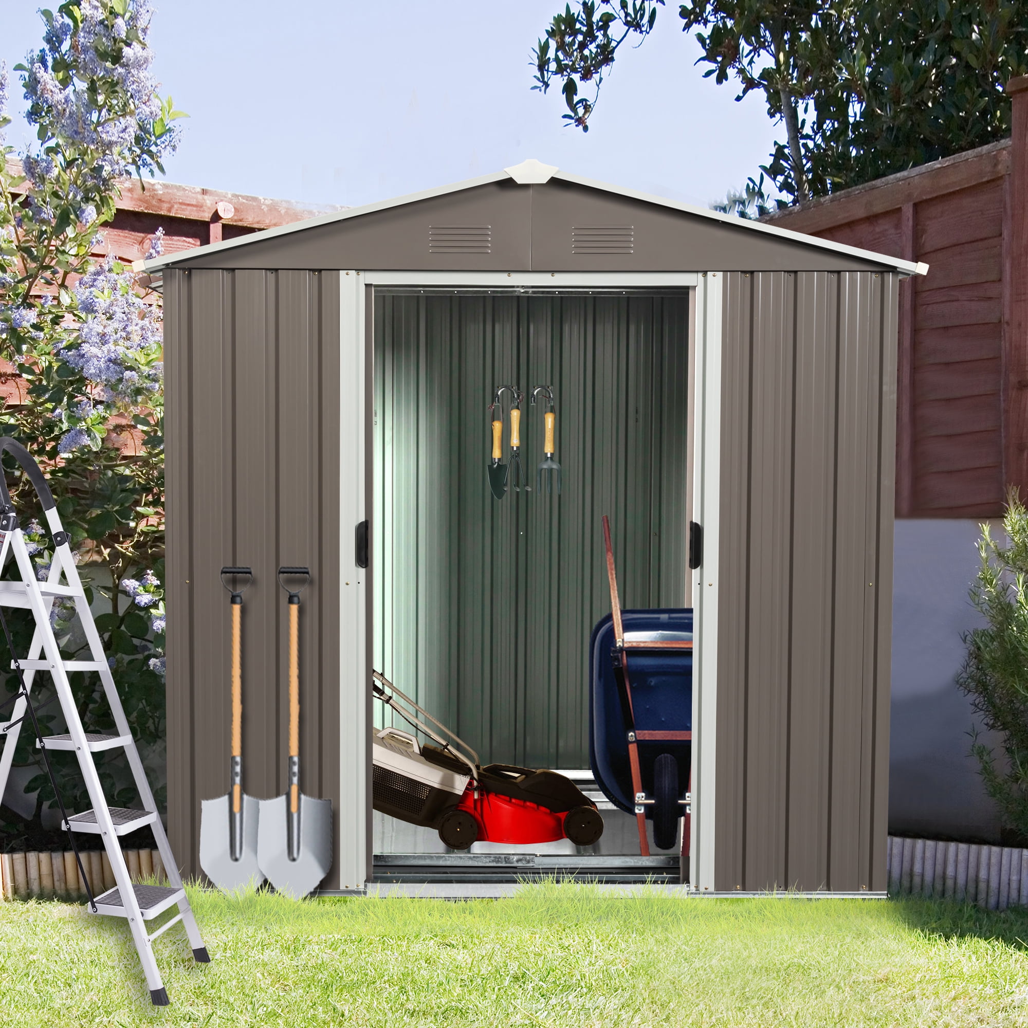 Aimee Lii 72"x46" Metal Outdoor Storage Shed, Utility Tool Shed Storage House, Metal Sheds Outdoor Storage for Backyard Garden Patio Lawn, Gray Aimee Lii 72"x46" Metal Outdoor Storage Shed, Utility Tool Shed Storage House, Metal Sheds Outdoor Storage for Backyard Garden Patio Lawn, Gray