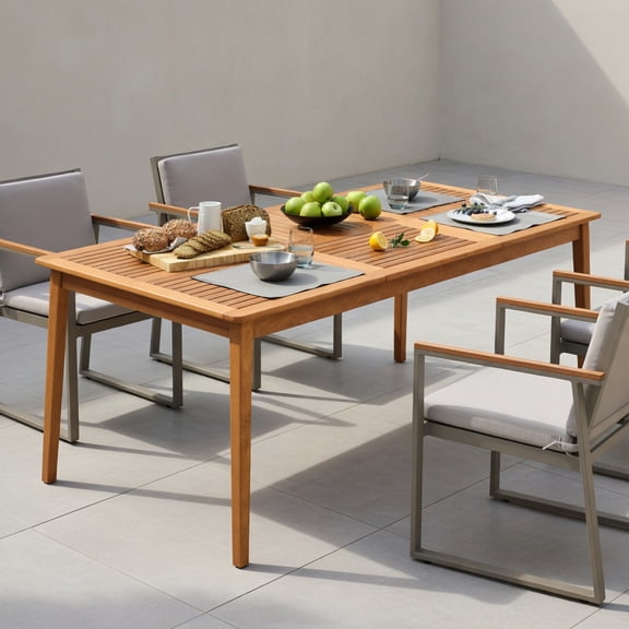 Aimee Lii 8-Person Outdoor Acacia Wood Dining Rectangular Bistro Table with Umbrella Hole, Outdoor Patio Furniture for Backyard, Garden