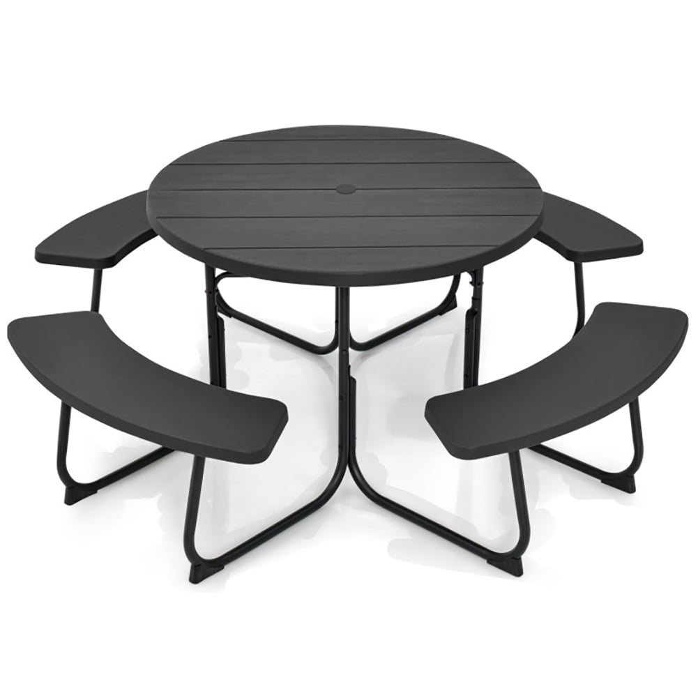 Aimee Lii 8-Person Outdoor Picnic Table and Bench Set with Umbrella Hole, Outdoor Patio Furniture Set, Black