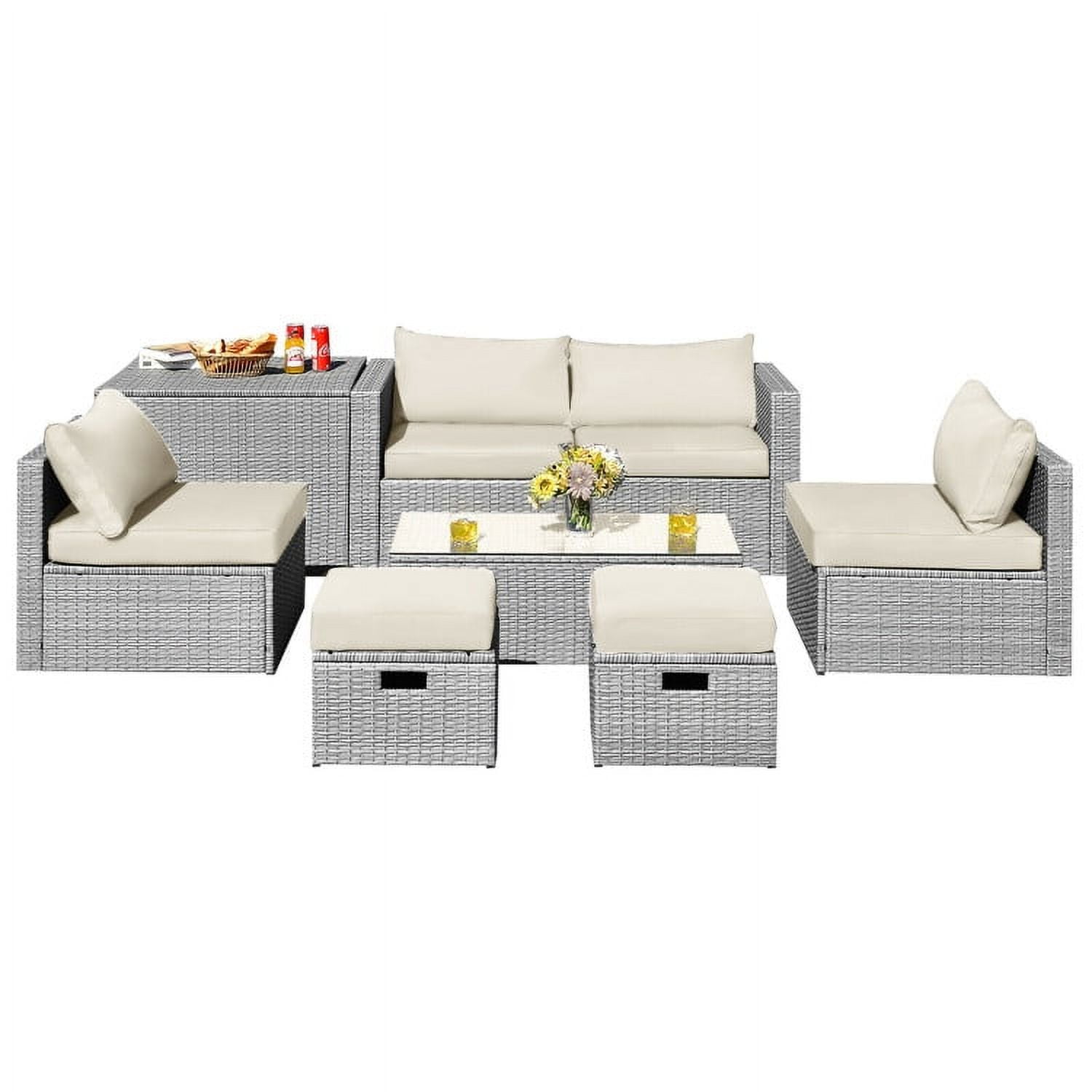 Aimee Lii 8 Pieces Patio Rattan Furniture Set with Storage Waterproof Cover and Cushion, Outdoor Patio Set, Off White Aimee Lii 8 Pieces Patio Rattan Furniture Set with Storage Waterproof Cover and Cushion, Outdoor Patio Set, Off White