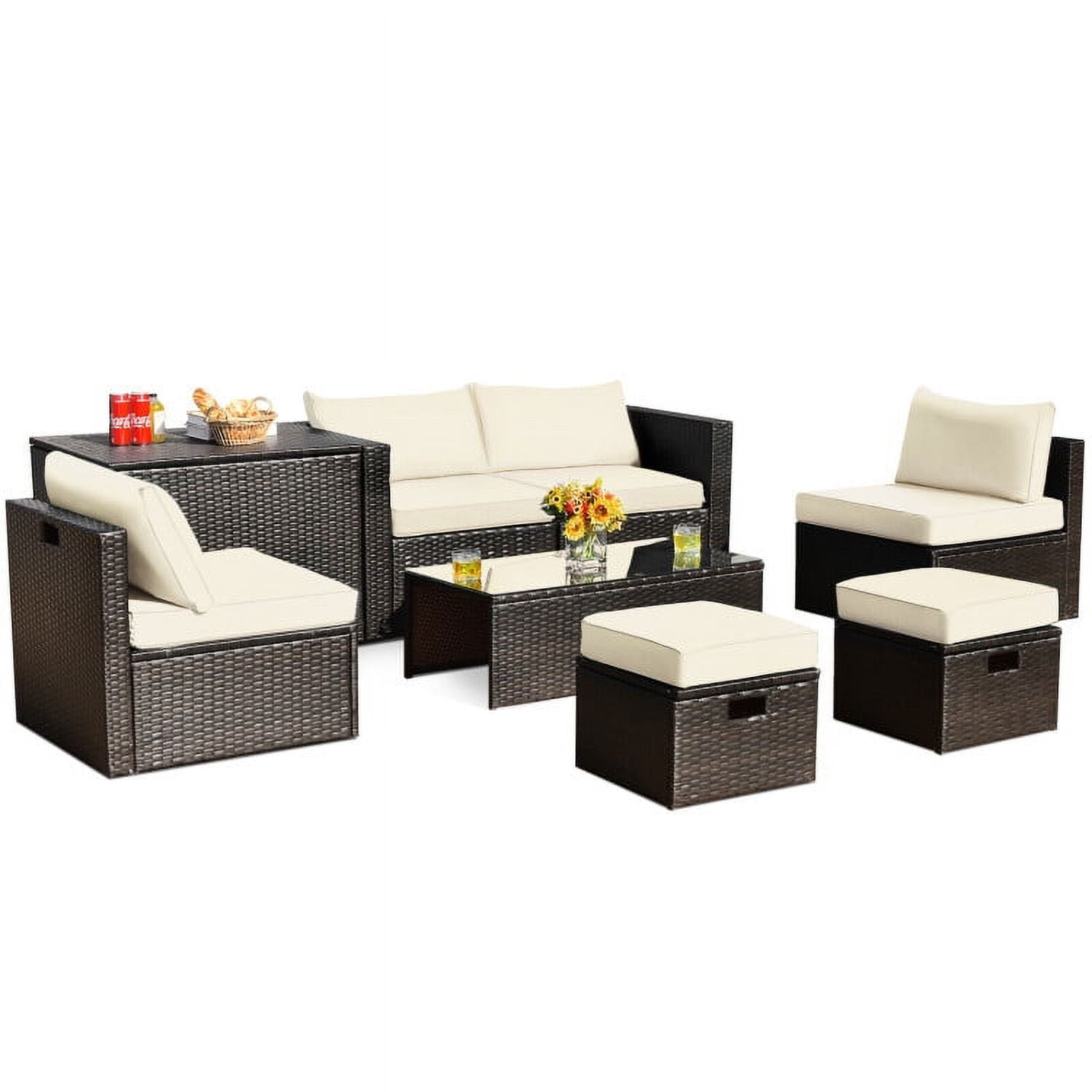 Aimee Lii 8 Pieces Patio Space-Saving Rattan Furniture Set with Storage Box and Waterproof Cover, Outdoor Patio Set, White Aimee Lii 8 Pieces Patio Space-Saving Rattan Furniture Set with Storage Box and Waterproof Cover, Outdoor Patio Set, White