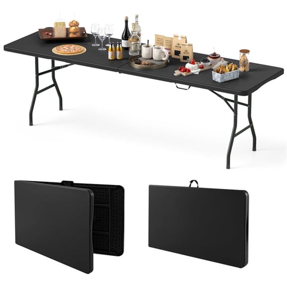 Aimee Lii 8 ft Portable Folding Table 350 LBS Fold-in-Half Table with HDPE Tabletop, Outdoor Portable Dining Table for Picnic, Party, Camping, Black
