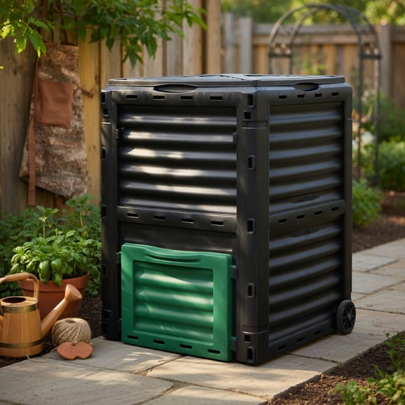 Aimee Lii 80-Gallon Outdoor Composter with Large Openable Lid and Bottom Exit Door, Outdoor Rotating Compost Tumbler Bin for Garden