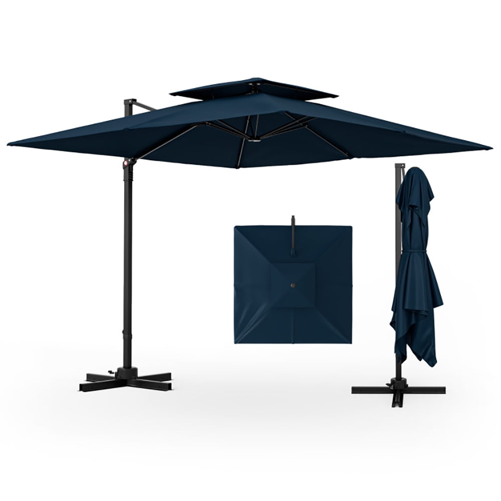 Aimee Lii 9.5 Feet Cantilever Patio Umbrella with 360° Rotation and Double Top, Table Umbrella Outdoor for Patio Pool Beach, Navy Aimee Lii 9.5 Feet Cantilever Patio Umbrella with 360° Rotation and Double Top, Table Umbrella Outdoor for Patio Pool Beach, Navy