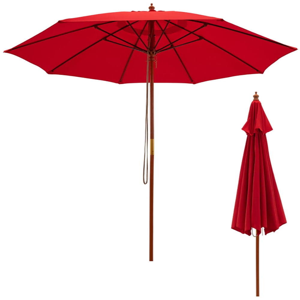 Aimee Lii 9.5 Feet Pulley Lift Round Patio Umbrella with Fiberglass Ribs, Sunbrella Umbrella Outdoor Patio, Red