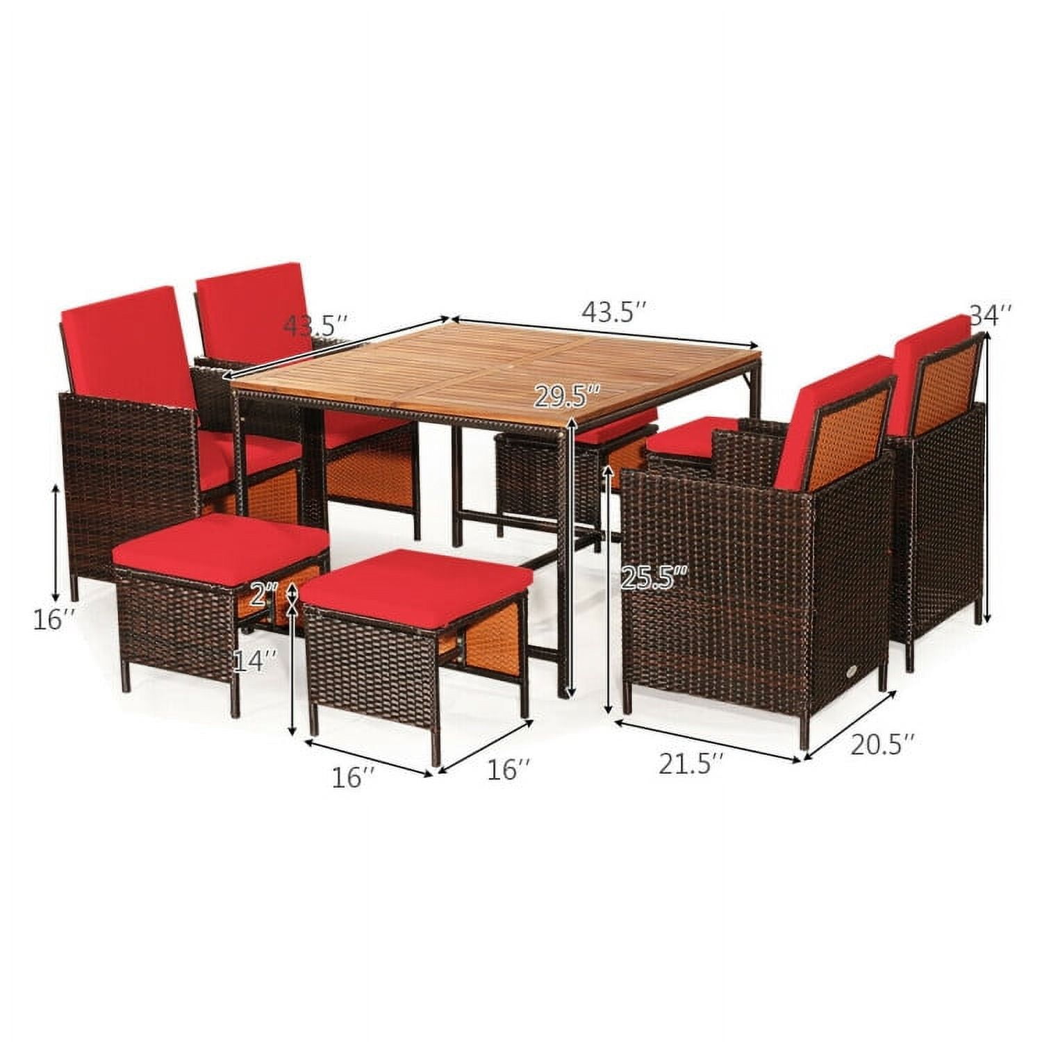 Aimee Lii 9 Pieces Patio Rattan Dining Cushioned Chairs Set, Outdoor Patio Furniture, Red Aimee Lii 9 Pieces Patio Rattan Dining Cushioned Chairs Set, Outdoor Patio Furniture, Red