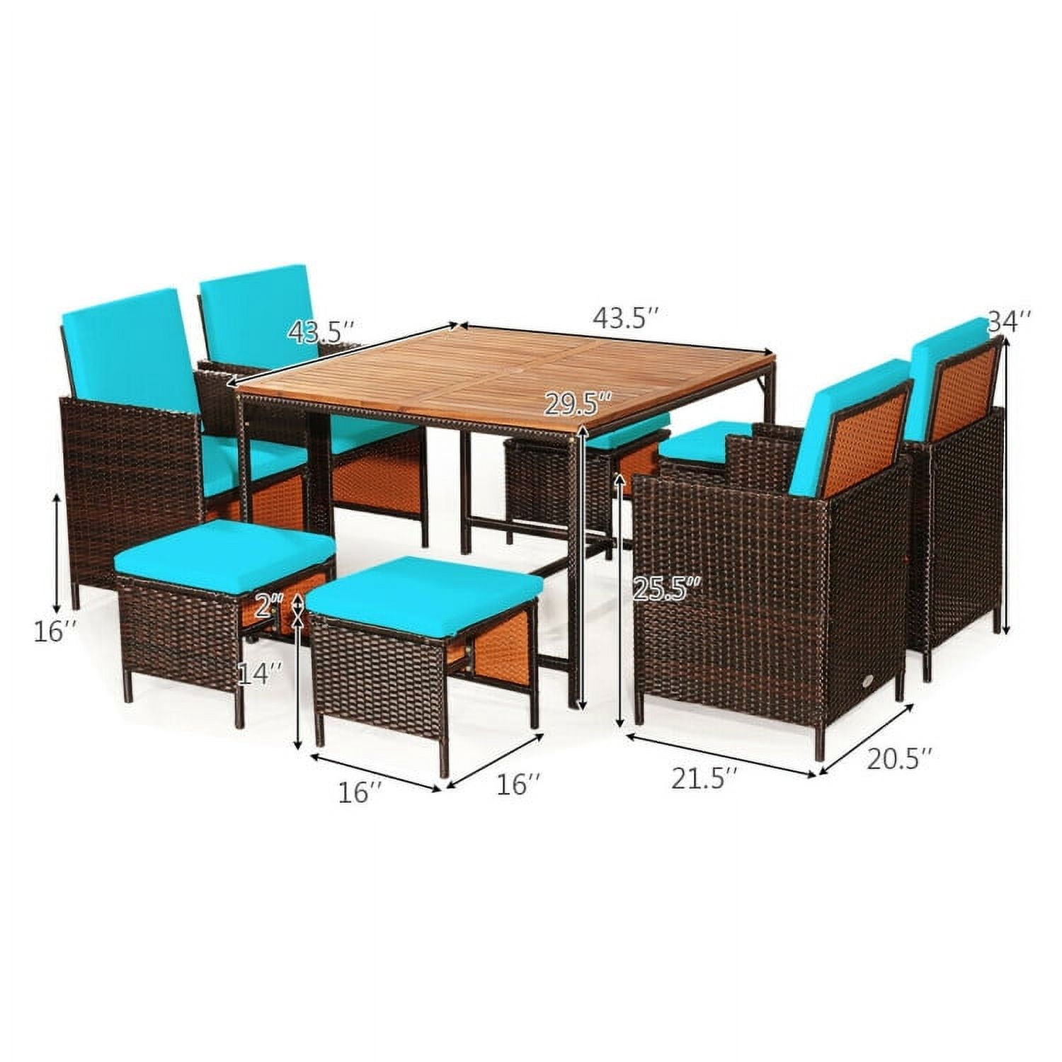 Aimee Lii 9 Pieces Patio Rattan Dining Cushioned Chairs Set, Outdoor Patio Furniture, Turquoise Aimee Lii 9 Pieces Patio Rattan Dining Cushioned Chairs Set, Outdoor Patio Furniture, Turquoise