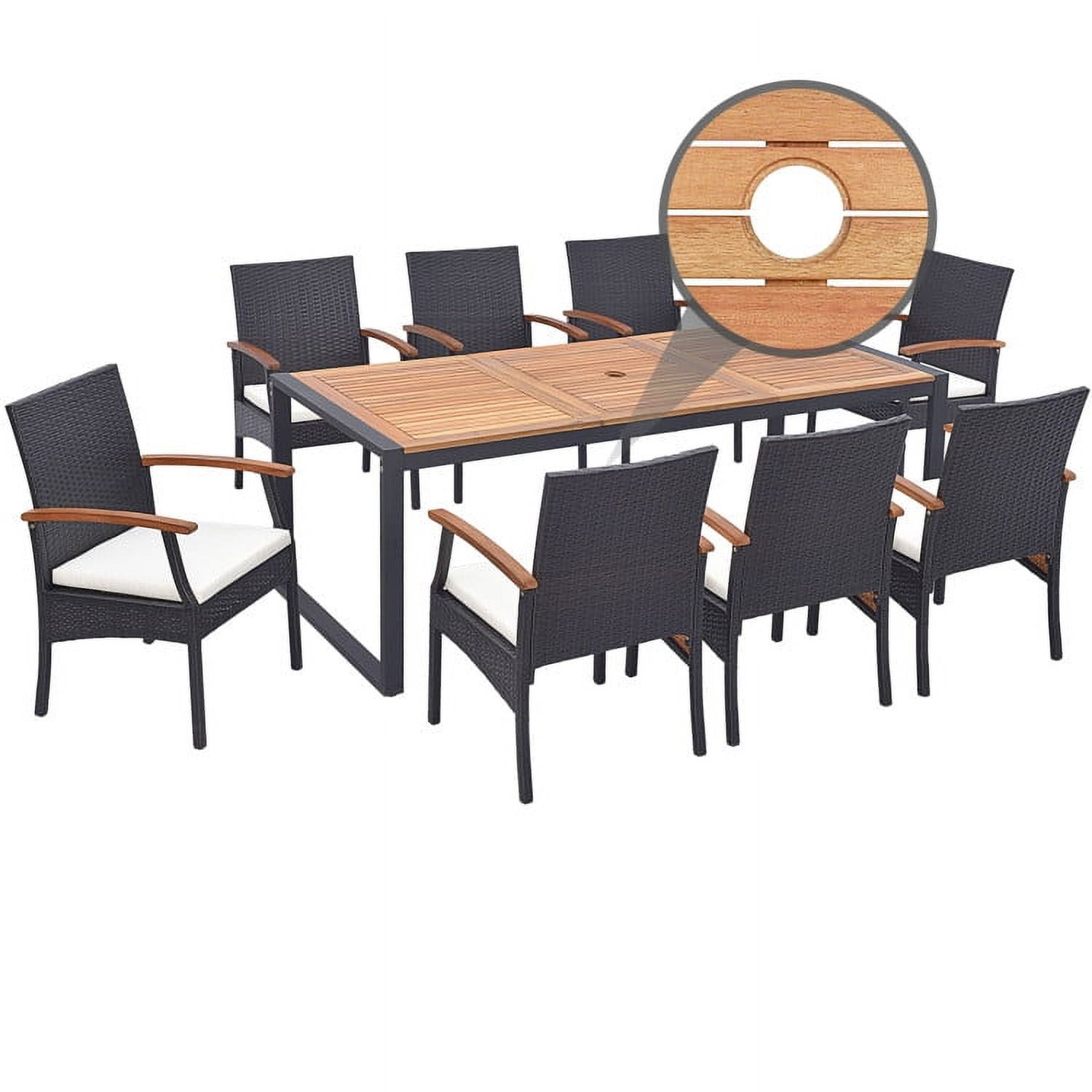 Aimee Lii 9 Pieces Patio Rattan Dining Set with Acacia Wood Table for Backyard Garden-Wood Handrail, Outdoor Patio Furniture Aimee Lii 9 Pieces Patio Rattan Dining Set with Acacia Wood Table for Backyard Garden-Wood Handrail, Outdoor Patio Furniture