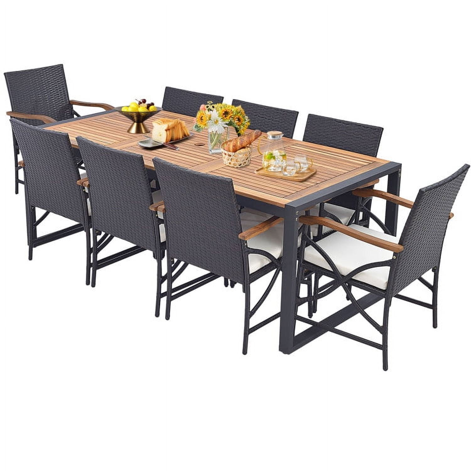 Aimee Lii 9 Pieces Patio Rattan Dining Set with Acacia Wood Table for Backyard Garden-X-side Handrail, Outdoor Patio Furniture Aimee Lii 9 Pieces Patio Rattan Dining Set with Acacia Wood Table for Backyard Garden-X-side Handrail, Outdoor Patio Furniture