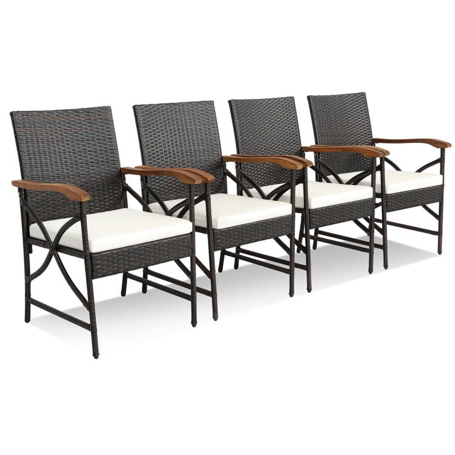 Aimee Lii Acacia Wood Table and 6 Wicker Chairs with Umbrella Hole-X-side Handrail, Outdoor Patio Furniture Aimee Lii Acacia Wood Table and 6 Wicker Chairs with Umbrella Hole-X-side Handrail, Outdoor Patio Furniture