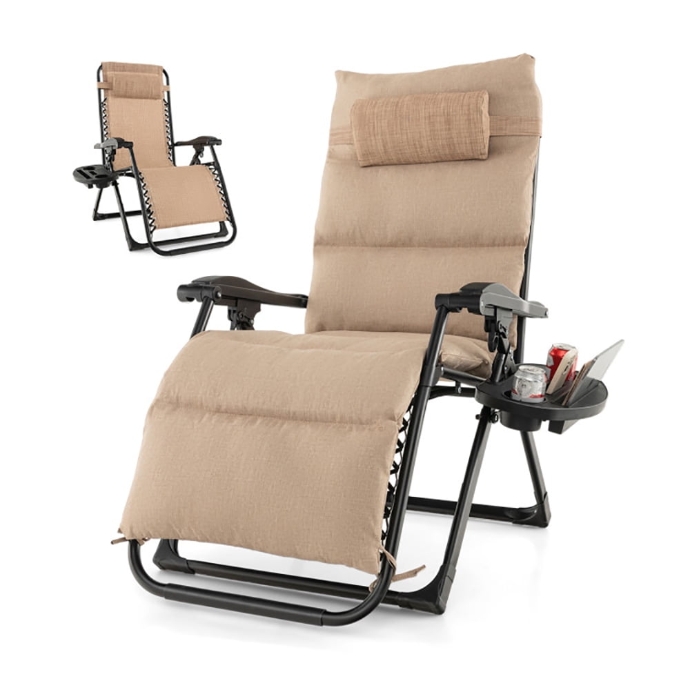 Aimee Lii Adjustable Metal Zero Gravity Lounge Chair with Removable Cushion and Cup Holder Tray, Patio Loungers, Beige Aimee Lii Adjustable Metal Zero Gravity Lounge Chair with Removable Cushion and Cup Holder Tray, Patio Loungers, Beige