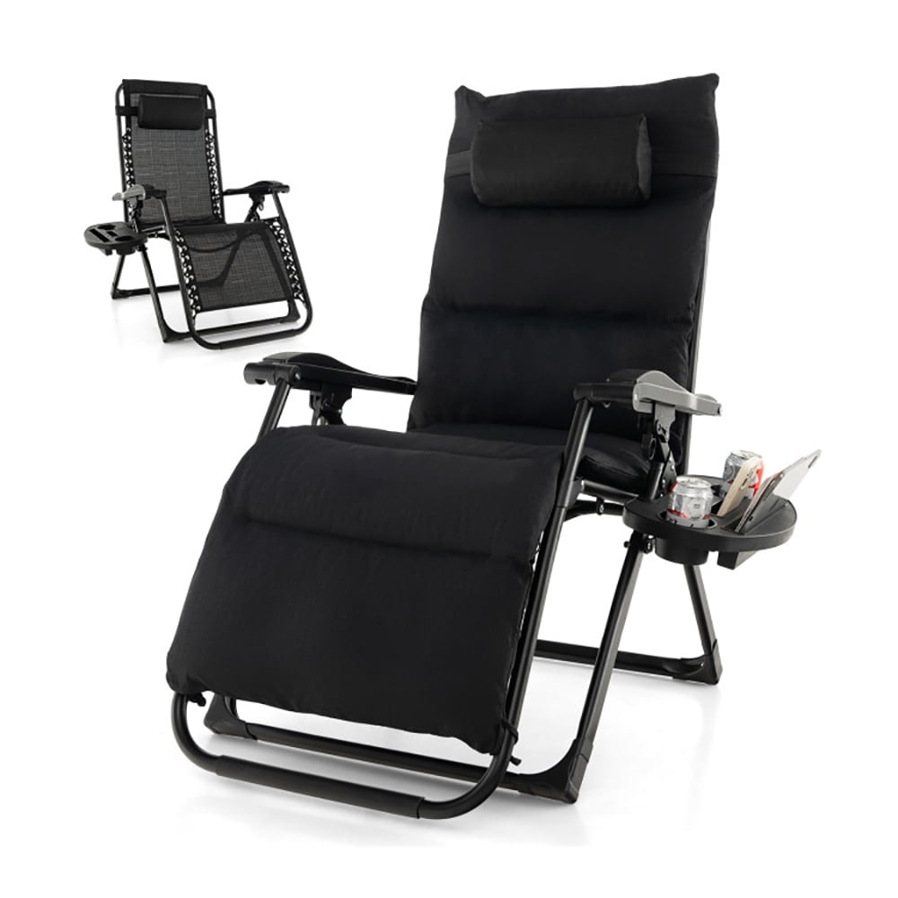 Aimee Lii Adjustable Metal Zero Gravity Lounge Chair with Removable Cushion and Cup Holder Tray, Patio Loungers, Black