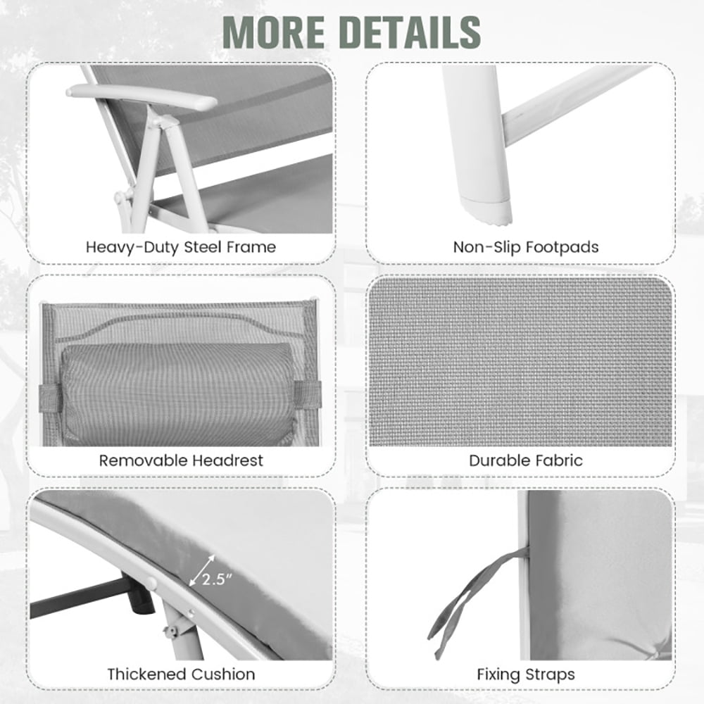 Aimee Lii Adjustable Outdoor Lightweight Folding Chaise Lounge Chair with Pillow, Patio Loungers, Gray Aimee Lii Adjustable Outdoor Lightweight Folding Chaise Lounge Chair with Pillow, Patio Loungers, Gray