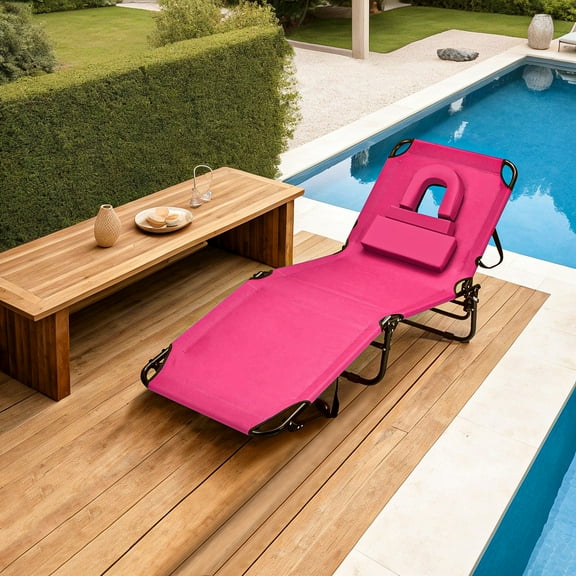 Aimee Lii Beach Chaise Lounge Chair with Face Hole and Removable Pillow, Patio Loungers, Pink