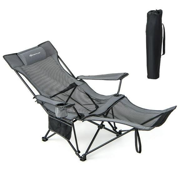 Aimee Lii Camping Lounge Chair with Detachable Footrest Adjustable Backrest, Portable Folding Chair, Gray