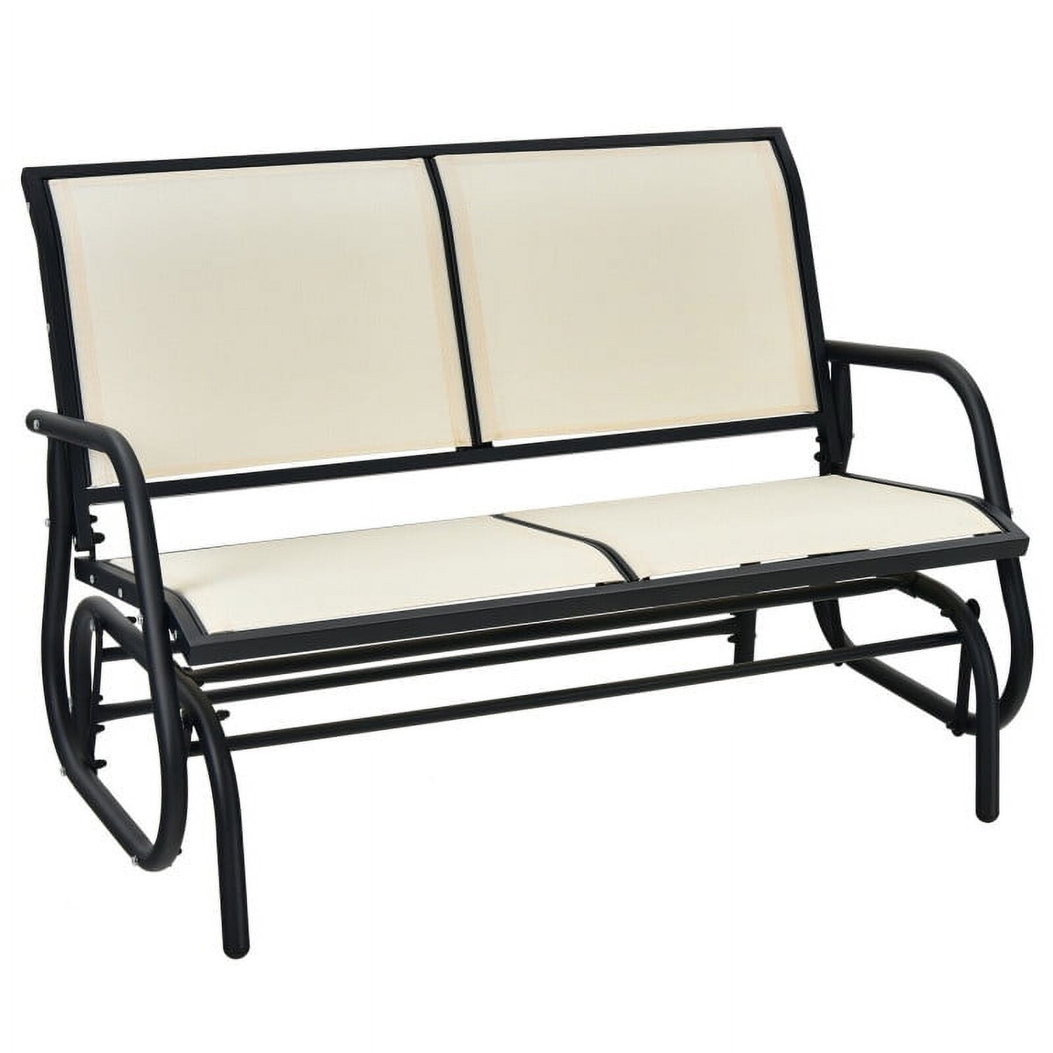 Aimee Lii Double Chair Outdoor, Patio Glider Bench, Porch, Backyard, Sturdy, Off-White