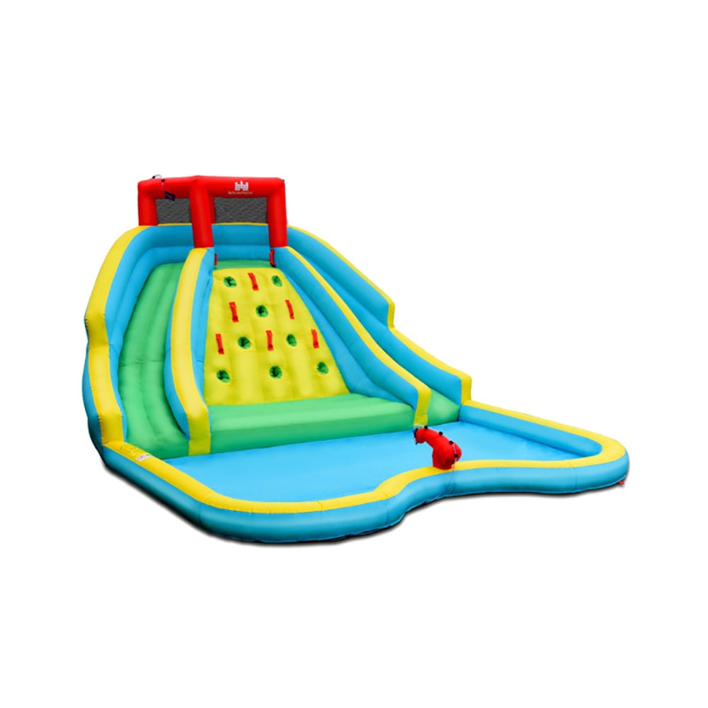 Aimee Lii Double Side Inflatable Water Slide Park with Climbing Wall for Outdoor Without Blower, Bounce House Water Slide for Kids 5-10