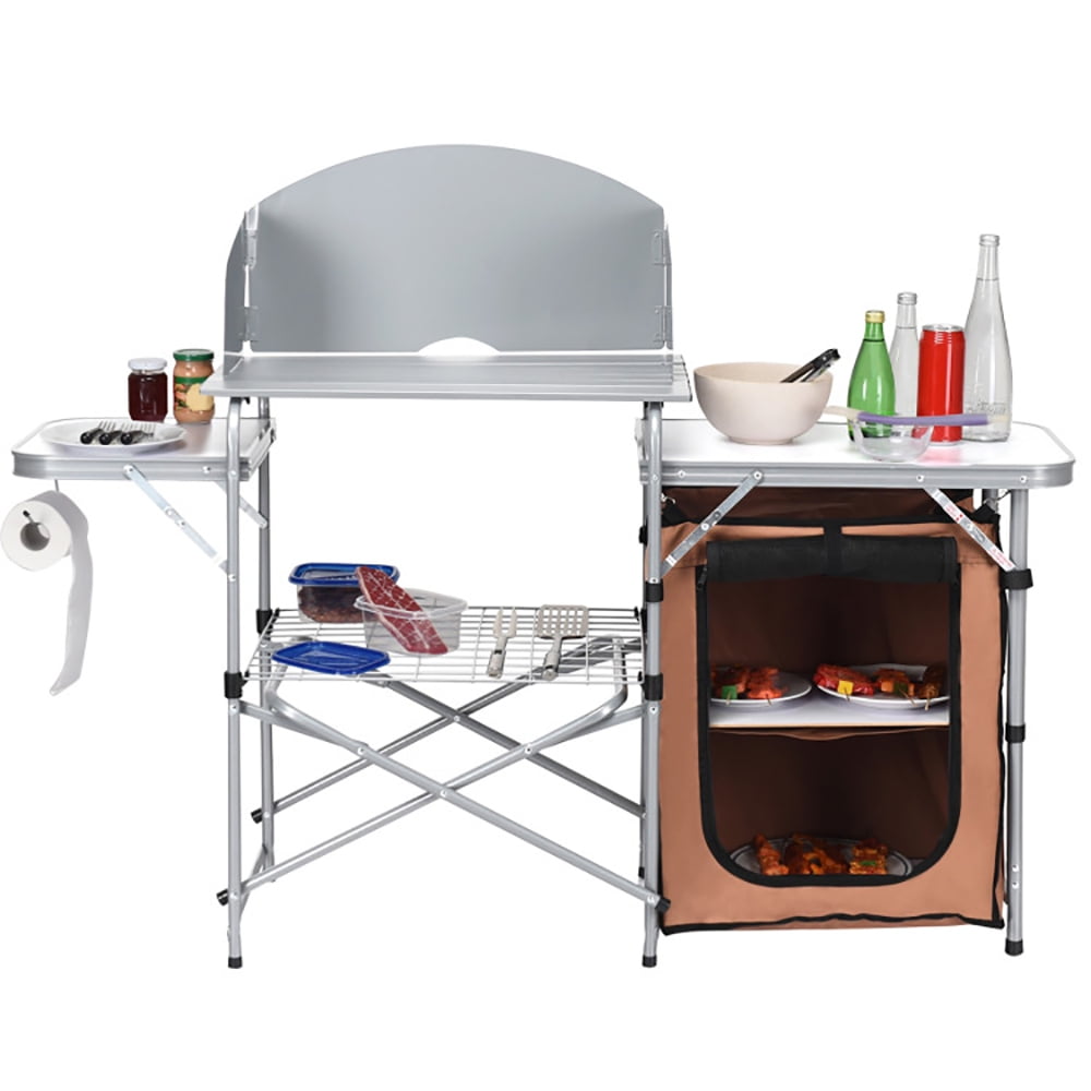 Aimee Lii Foldable Outdoor BBQ Portable Grilling Table With Windscreen Bag, Outdoor Picnic Camping Equipment