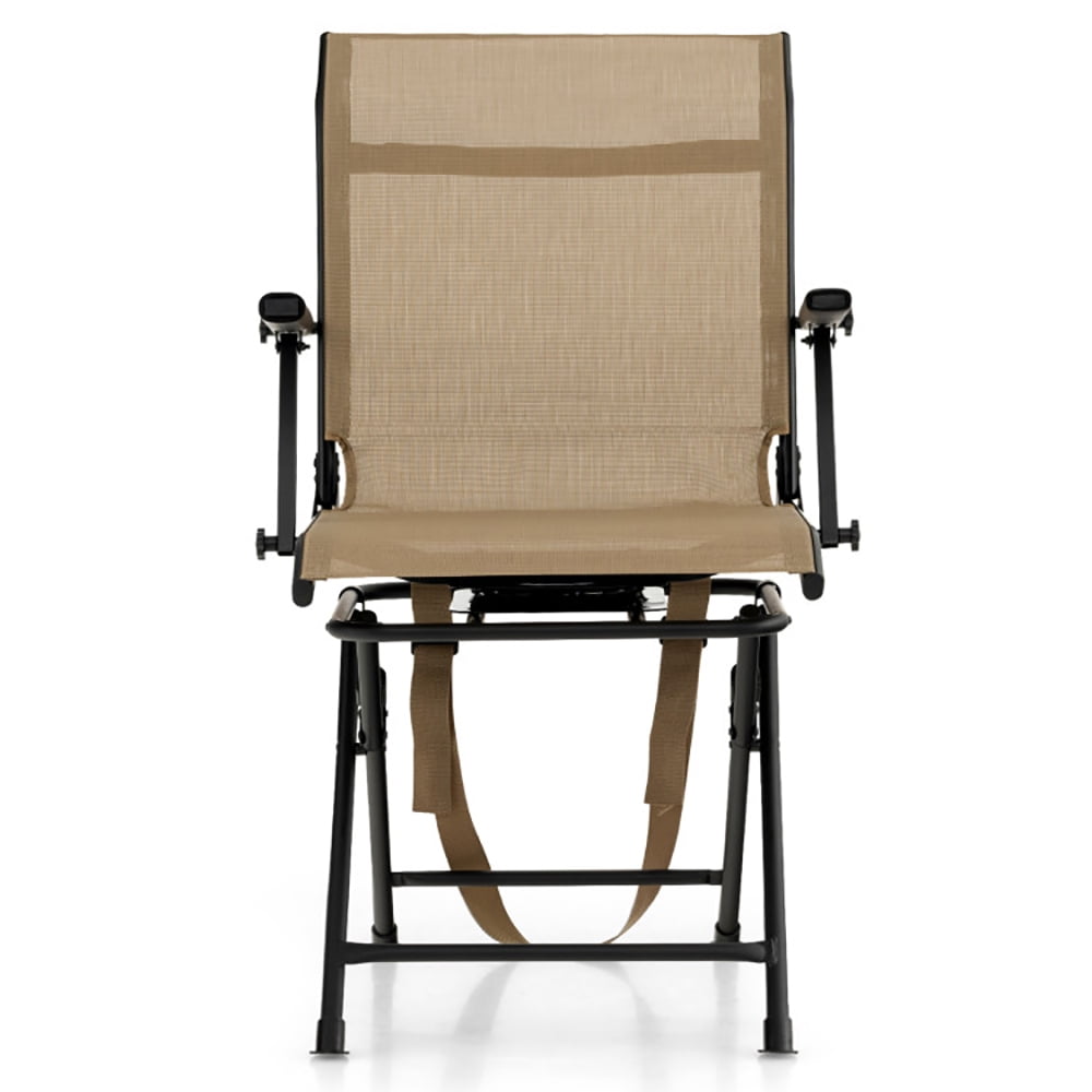 Aimee Lii Foldable Swivel Patio Chair with Armrest and Mesh Back, Portable Chairs for Adults, Comfy Outdoor Chair, Coffee